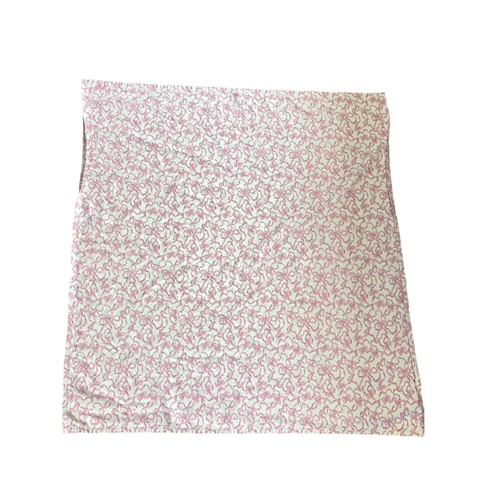 Pink Bow Print Square Tablecloth 51x48 Coquette Cottagecore Aesthetic Tea Party
